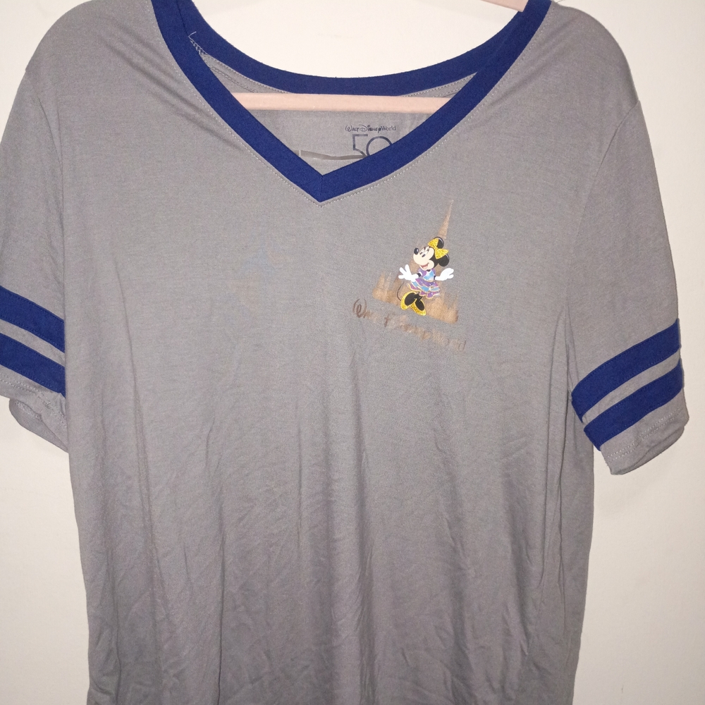 Disney 50th Anniversary Gray Minnie Shirt with Navy Accents Size XL